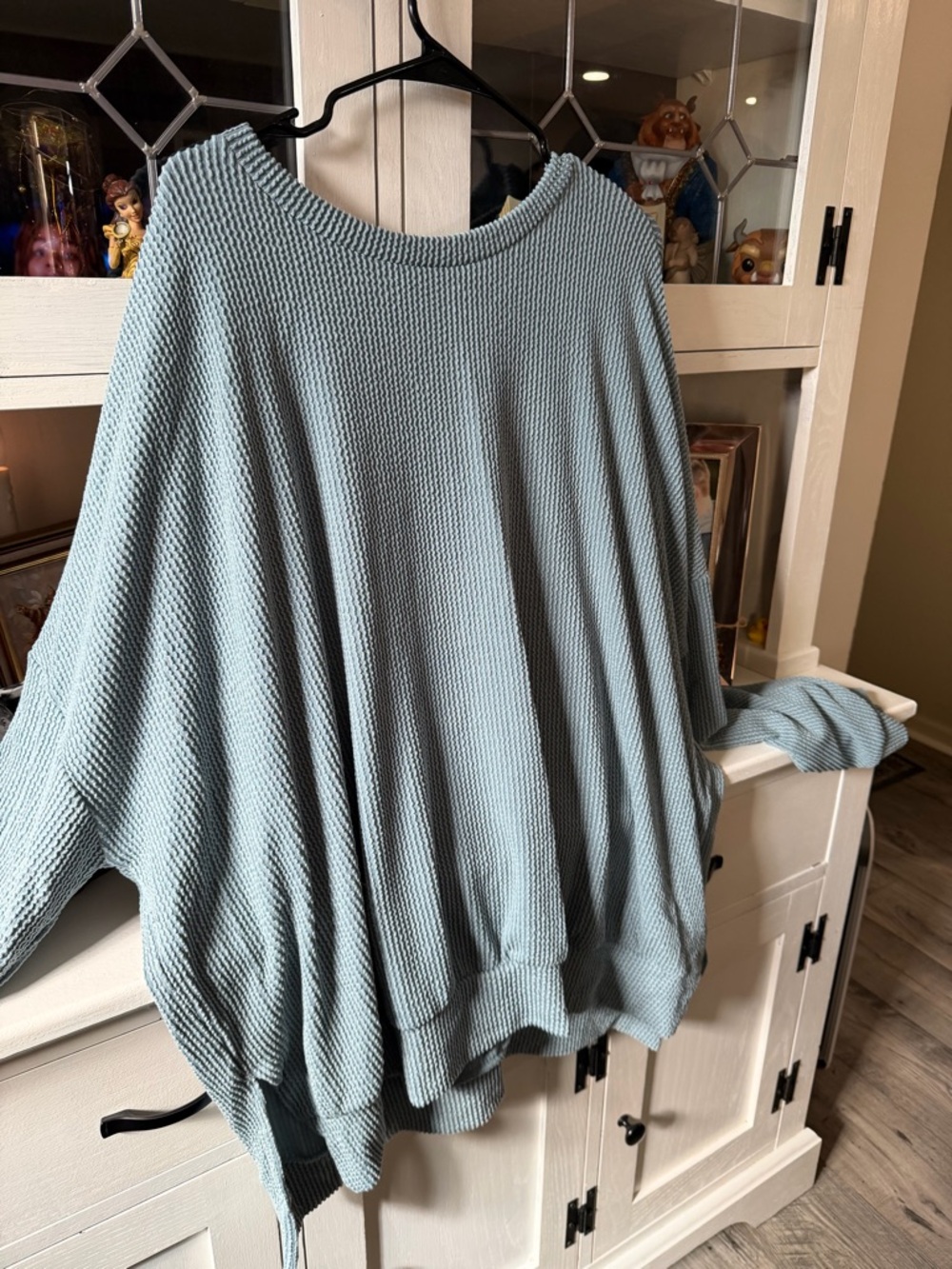 TALULAH Relaxed Scoop Neck Waffle Knit Sweater in Light Blue - 3XL